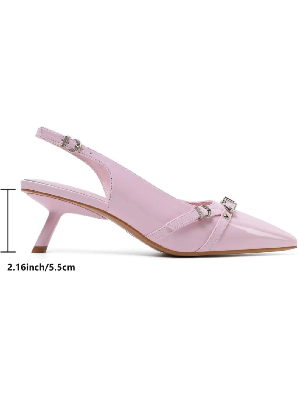 Women's Pink Patent Leather Kitten Heels Pointed Toe Pumps Party Dressy Shoes - Picture 5 of 5